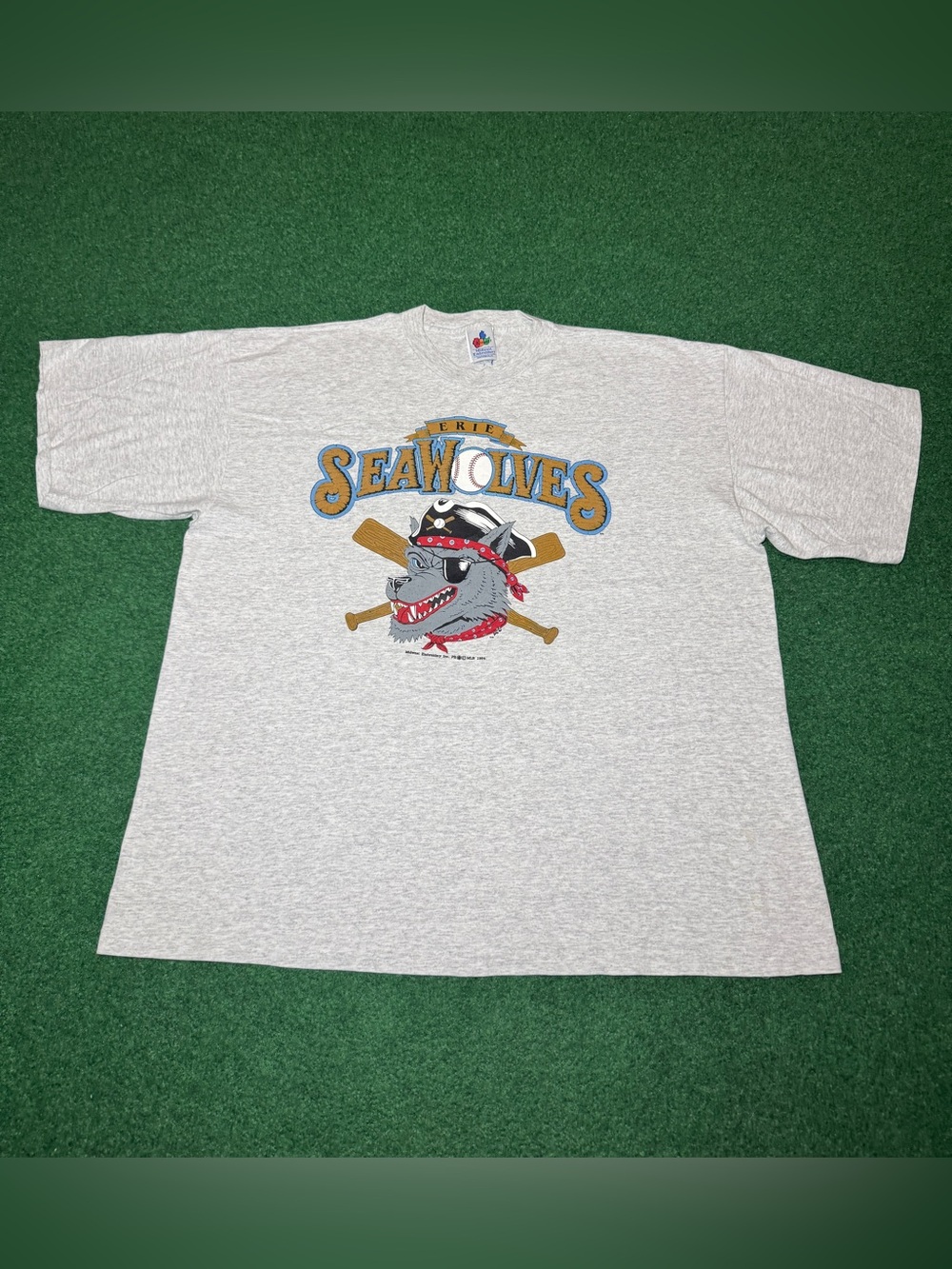 Erie Seawolves Vintage 90s Logo Baseball XXL 26x31 Gray T Shirt